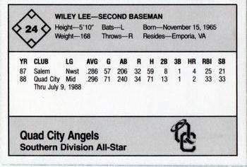 1988 Grand Slam Midwest League All-Stars - No MLB Logo #24 Wiley Lee Back