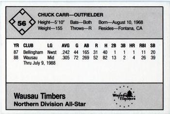 1988 Grand Slam Midwest League All-Stars - No MLB Logo #56 Chuck Carr Back