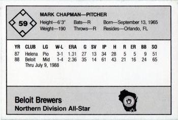 1988 Grand Slam Midwest League All-Stars - No MLB Logo #59 Mark Chapman Back