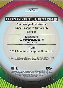 2022 Bowman Inception - Prospect Autographs Blue Foil #PA-BC Bubba Chandler Back