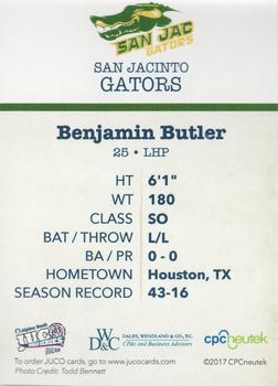 2017 Juco World Series San Jacinto North Gators #NNO Benjamin Butler Back