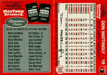 1991 MooTown Snackers - Foldout Panels #15 Don Mattingly Back