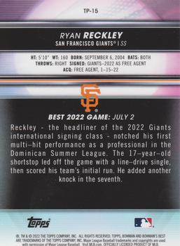 2022 Bowman's Best - Top Prospects #TP-15 Ryan Reckley Back