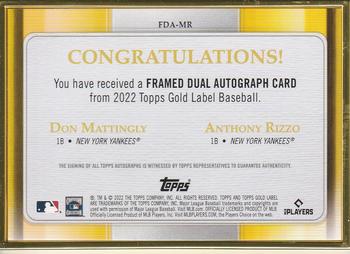 2022 Topps Gold Label - Framed Dual Autographs Black #FDA-MR Don Mattingly / Anthony Rizzo Back