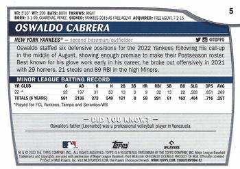 2023 Topps Big League #5 Oswaldo Cabrera Back