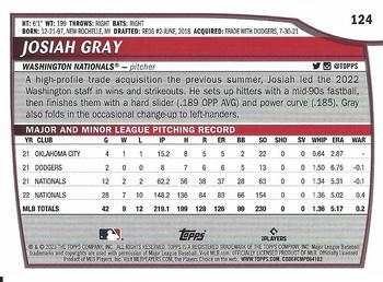 2023 Topps Big League #124 Josiah Gray Back