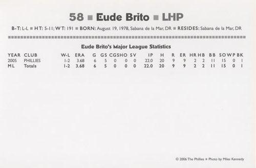 2006 Philadelphia Phillies Photo Cards #NNO Eude Brito Back