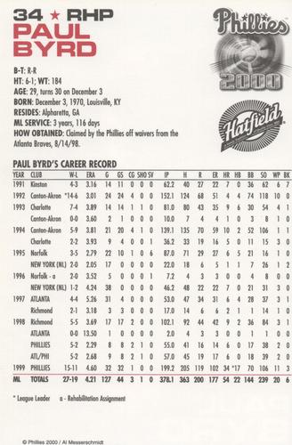 2000 Philadelphia Phillies #NNO Paul Byrd Back