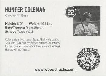 2017 Wisconsin Woodchucks #NNO Hunter Coleman Back