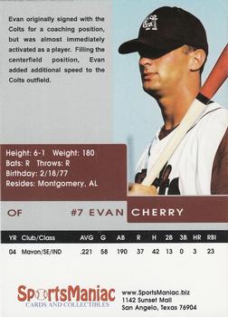 2005 San Angelo Colts #NNO Evan Cherry Back