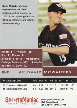2005 San Angelo Colts #NNO David McWatters Back