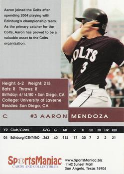 2005 San Angelo Colts #NNO Aaron Mendoza Back