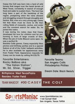 2005 San Angelo Colts #NNO Casey the Colt Back