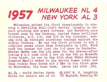1967 Laughlin World Series - Promos #54 1957 Braves vs Yanks Back