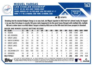 2023 Topps - Purple #163 Miguel Vargas Back