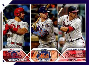 2023 Topps - Purple #178 NL HRs Leaders (Kyle Schwarber / Pete Alonso / Austin Riley) Front