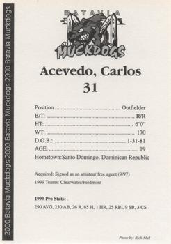 2000 Batavia Muckdogs #NNO Carlos Acevedo Back
