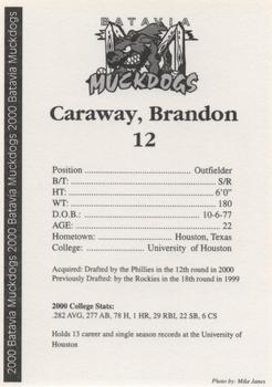 2000 Batavia Muckdogs #NNO Brandon Caraway Back