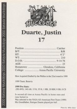 2000 Batavia Muckdogs #NNO Justin Duarte Back