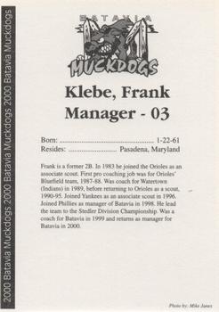 2000 Batavia Muckdogs #NNO Frank Klebe Back