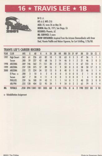 2001 Philadelphia Phillies #NNO Travis Lee Back