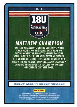 2023 Panini USA Baseball Stars & Stripes #5 Matthew Champion Back