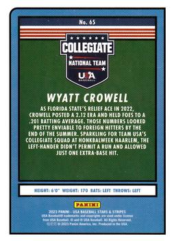 2023 Panini USA Baseball Stars & Stripes #65 Wyatt Crowell Back
