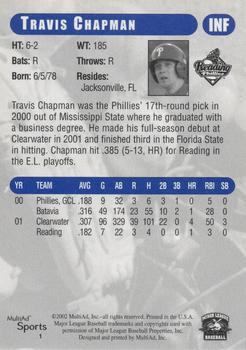 2002 MultiAd Reading Phillies Update #1 Travis Chapman Back