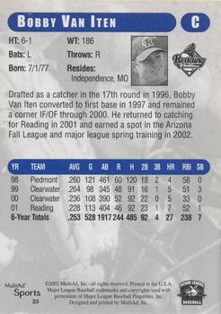 2002 MultiAd Reading Phillies Update #23 Bobby Van Iten Back