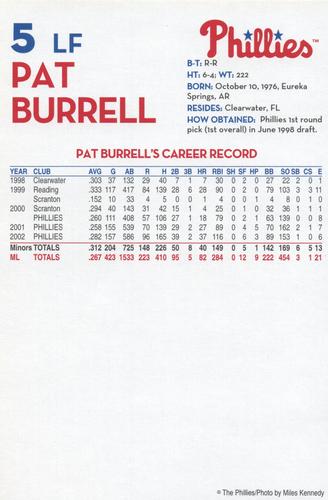 2003 Philadelphia Phillies #NNO Pat Burrell Back