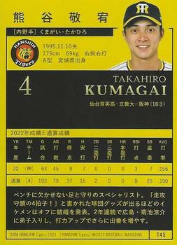 2023 BBM Hanshin Tigers #T45 Takahiro Kumagai Back