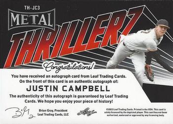 2022 Leaf Metal - Thrillerz Autographs Green Wave #TH-JC3 Justin Campbell Back