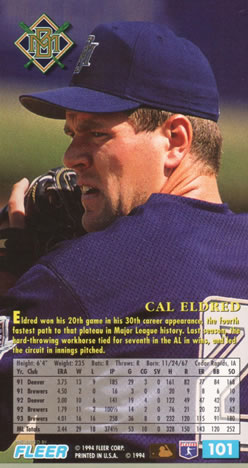 1994 Fleer Extra Bases #101 Cal Eldred Back