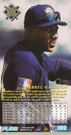 1994 Fleer Extra Bases #102 Darryl Hamilton Back