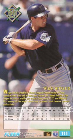 1994 Fleer Extra Bases #111 Wes Weger Back