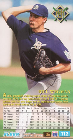 1994 Fleer Extra Bases #112 Bill Wegman Back