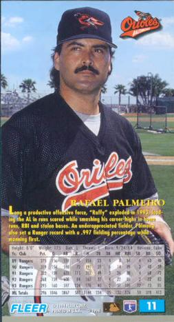 1994 Fleer Extra Bases #11 Rafael Palmeiro Back