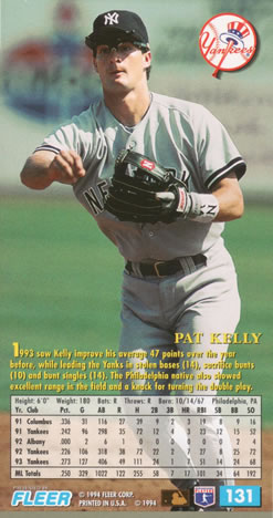 1994 Fleer Extra Bases #131 Pat Kelly Back