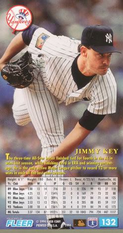 1994 Fleer Extra Bases #132 Jimmy Key Back