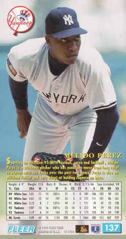 1994 Fleer Extra Bases #137 Melido Perez Back