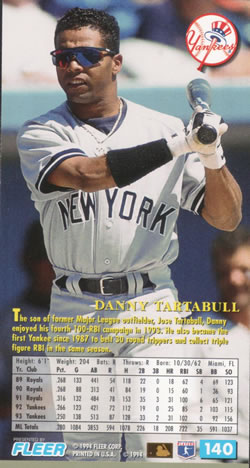 1994 Fleer Extra Bases #140 Danny Tartabull Back