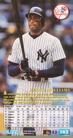 1994 Fleer Extra Bases #142 Bernie Williams Back