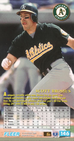 1994 Fleer Extra Bases #146 Scott Brosius Back