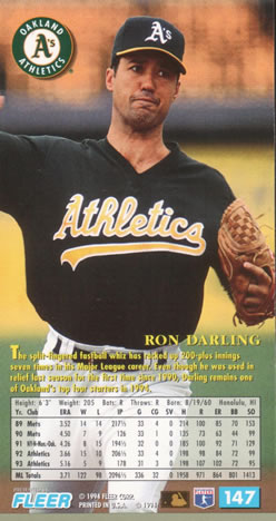 1994 Fleer Extra Bases #147 Ron Darling Back