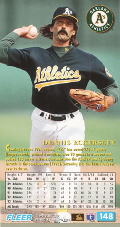 1994 Fleer Extra Bases #148 Dennis Eckersley Back