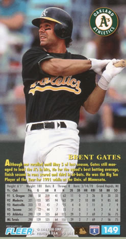 1994 Fleer Extra Bases #149 Brent Gates Back