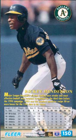 1994 Fleer Extra Bases #150 Rickey Henderson Back