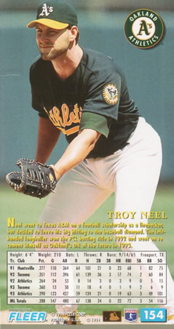 1994 Fleer Extra Bases #154 Troy Neel Back