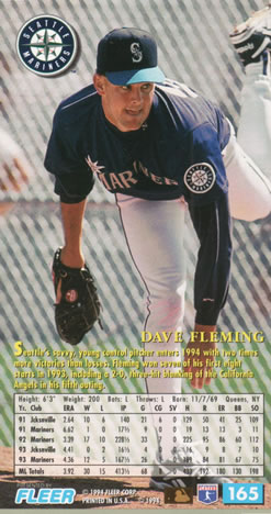 1994 Fleer Extra Bases #165 Dave Fleming Back