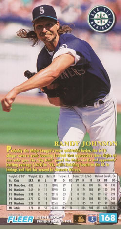 1994 Fleer Extra Bases #168 Randy Johnson Back